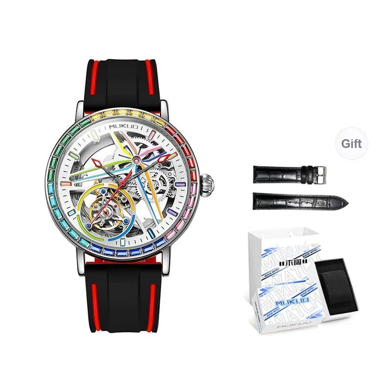 MUKUO Cool Play Collection Automatic Mechanical Movement Silicone Strap Watch Men's Watches Cut-Out Dial-4