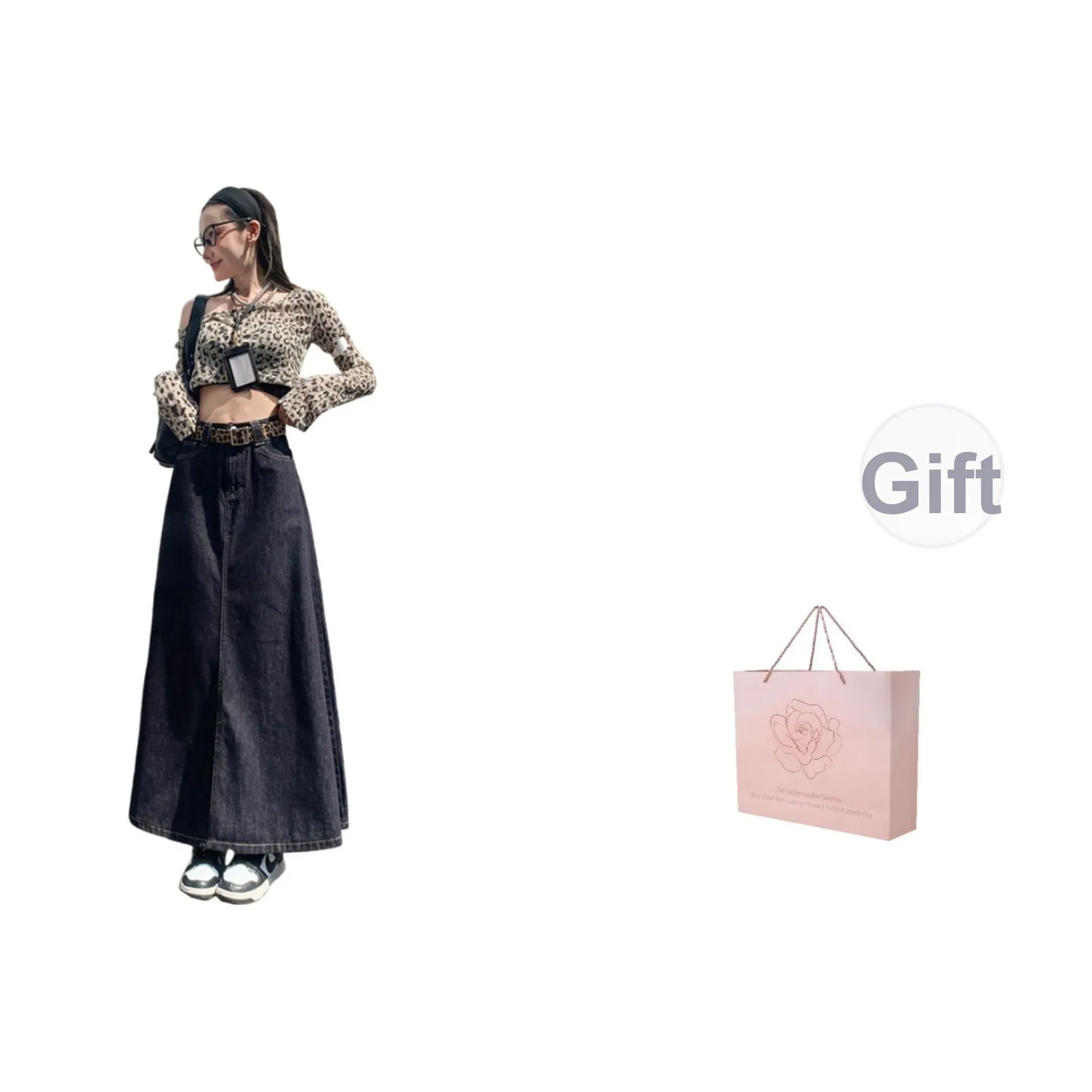 ZAZN Denim Long Skirts Women's Dark Blue Shopping Bag Included