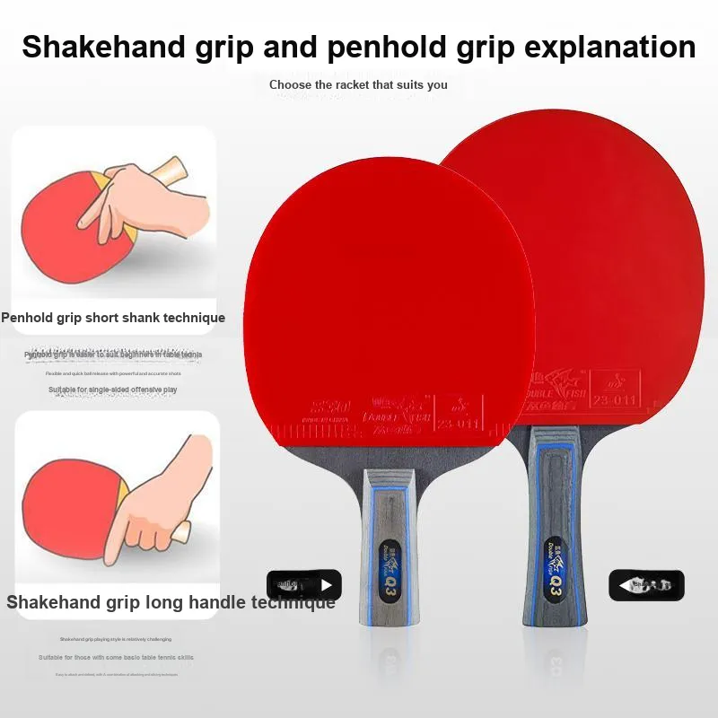 DOUBLEFISH Ping Pong Paddles Unisex Pure Wood Blade Double Sided Inverted Rubber Black/Red Double Shot Deluxe Set-15
