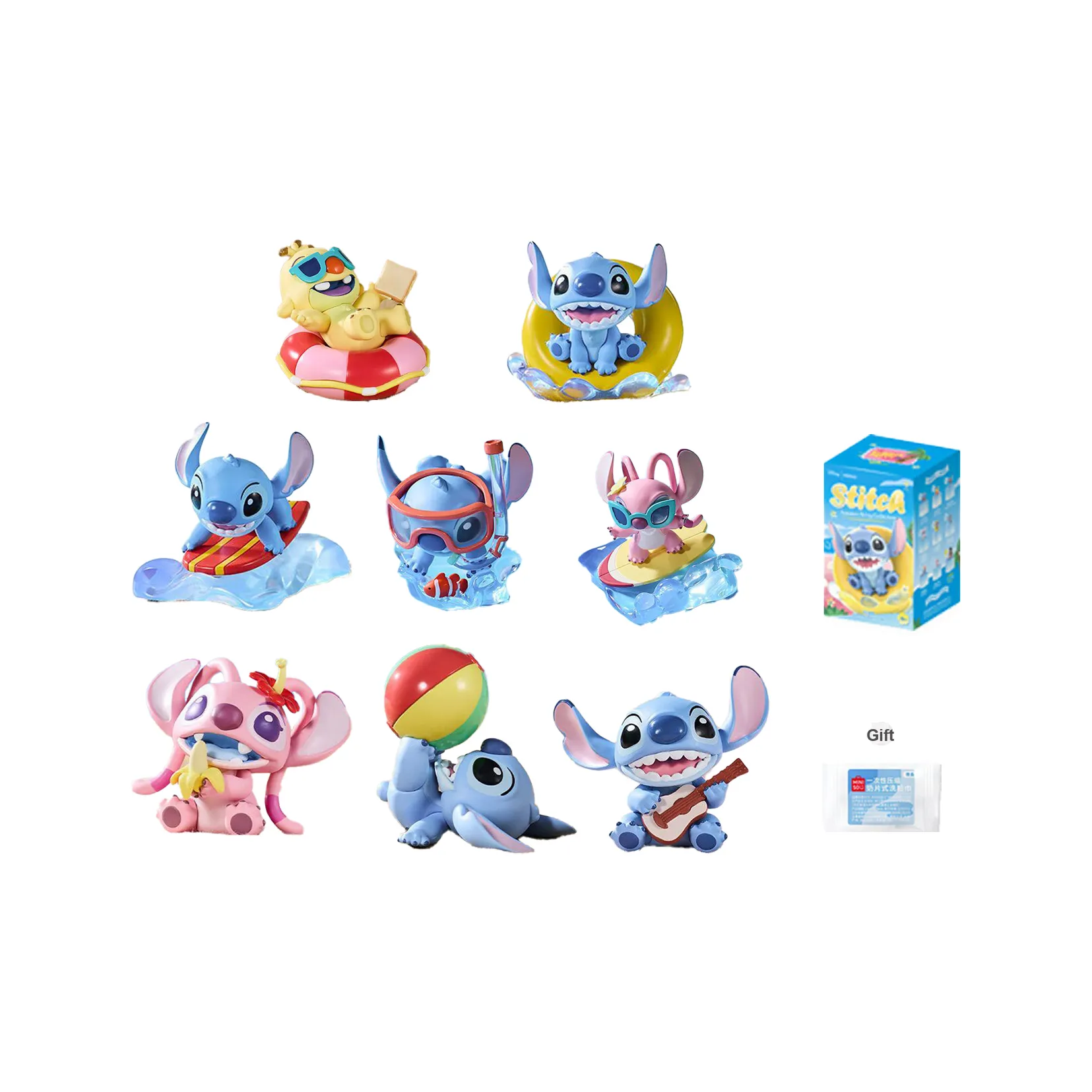 Miniso X Disney Stitch Летняя вечеринка Коллекция Фигурка Слепые коробки Один Mystery Коробка Целая коробка 8 шт