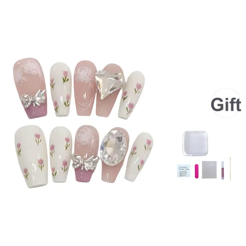 JIDUOMENG [Милый Маленький Цветок] Ручной Работы Премиум Feel Французский Сверкающий Страз Съемный Ногтей False Nail