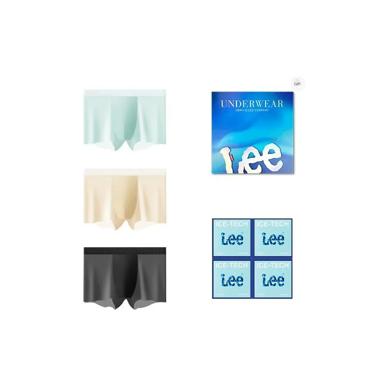 Lee Cool Ice Silk Underpants Men's Cool Seamless Comfortable And Breathable Boxer Shorts Gift Box 4 Pack-3