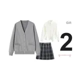 Gray Cardigan+White Long Skirt with Cinched Waist+Dark Night Killer Short Skirt, Includes Bow Ties+Calf Socks+Hanger