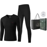 Men's V-Neck Set (Black) 100% cotton Skin-Friendly/3A Antibacterial