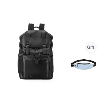 PIERRE CARDIN Waterproof Large Capacity Cow Leather Backpack Large Size Men's Black