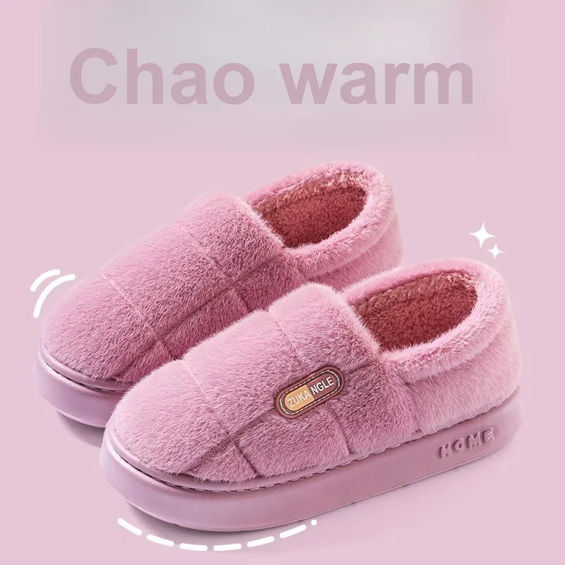 Foot Recreation Winter Warm Minimalist Style Square Cotton Slippers Home Slippers Unisex-12