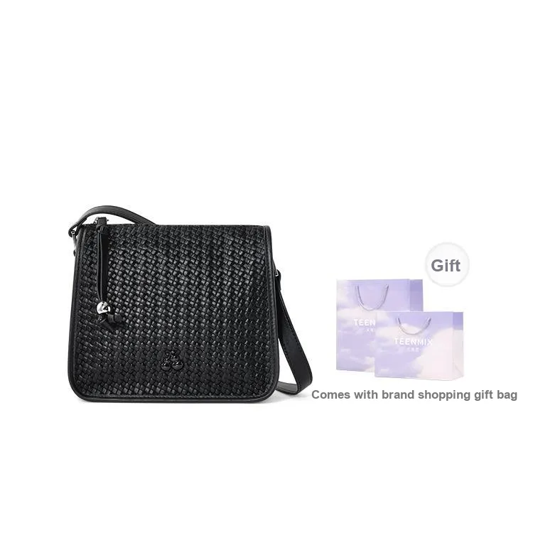 Teenmix Cow Leather With Synthetic Leather Shoulder Bag Medium Size Women's Black/Space Silver/Ecru-0