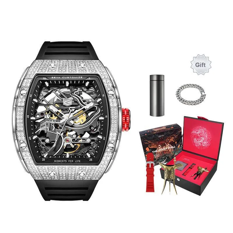 GEYA Great Wall Collection Automatic Mechanical Movement Silicone Strap Watch Unisex Cut Out Dial-5
