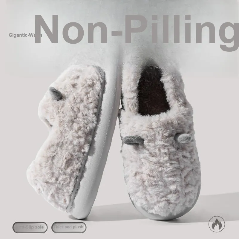 Foot Recreation 3D Effect Small Ears Solid Color Fleece Slippers Winter Home Indoor Warm Cotton Home Slippers Unisex-31