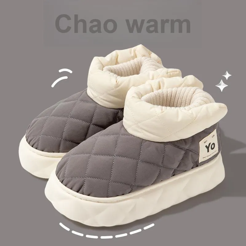 ECAC Snow Boots Winter Platform Water Resistant Cloth Shoes Home Slippers Warm Padded Shoes-1