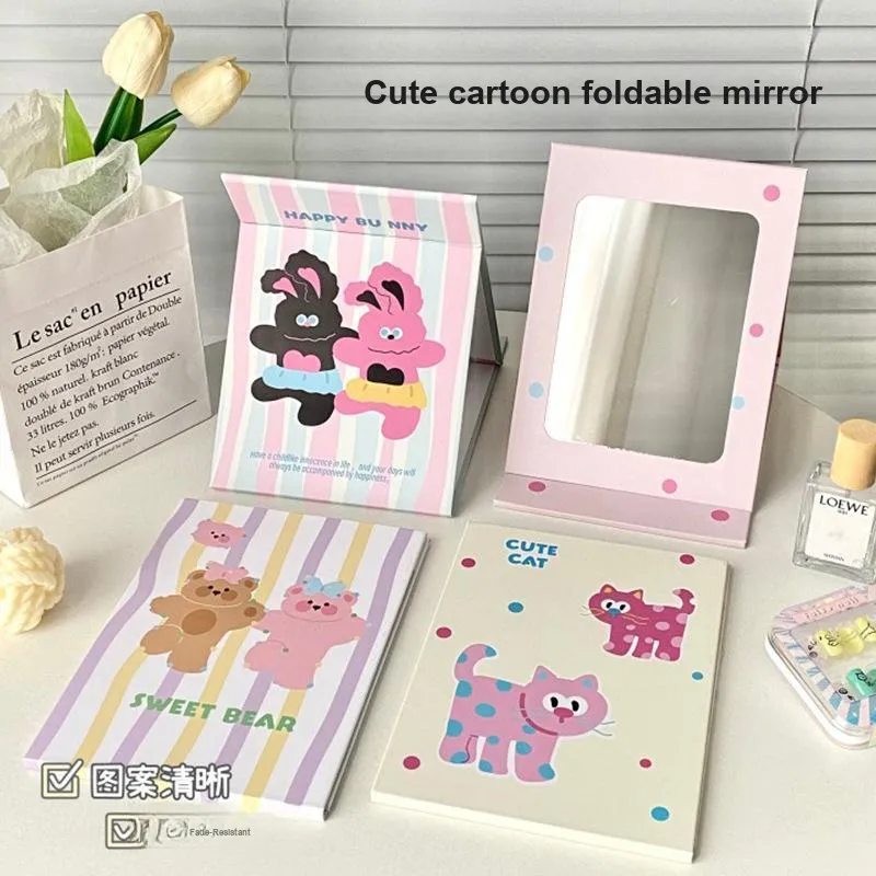 LUTEDAN Cartoon Foldable Make Up Mirrors Desktop Stand Large Size-4