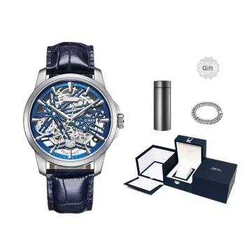 GEYA G MAX Collection Automatic Mechanical Movement Genuine Leather Strap Watch Men's Watches Cut Out Dial