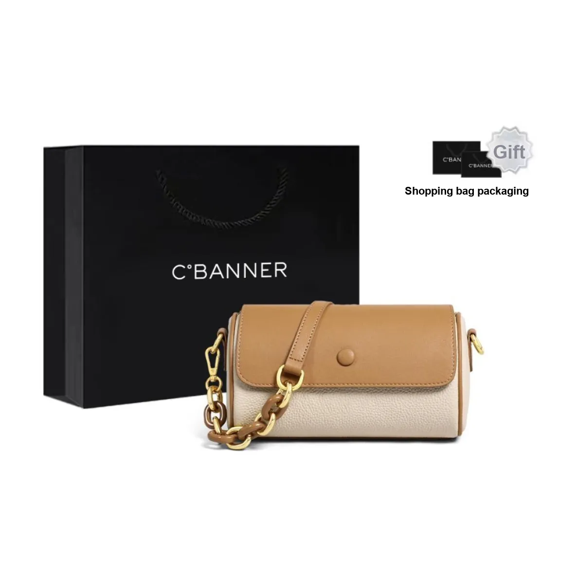 C°BANNER Cow Leather With Synthetic Leather Crossbody Bags Regular Women's Ecru/Coffee