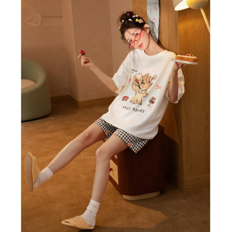 Gongdie x GANBEIXIAOXIONGCHAHUA LIANMINGKUAN Pajama Set Women's Apricot-5