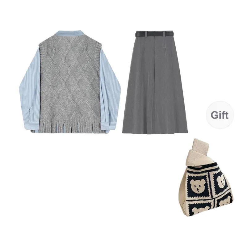 BDGU Skirt Set Women's Blue Gray-1
