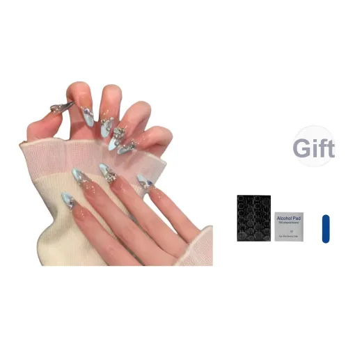 OUYUJI False Nail Овал MID Длина Кожа Градиентный Стразы Украшенный