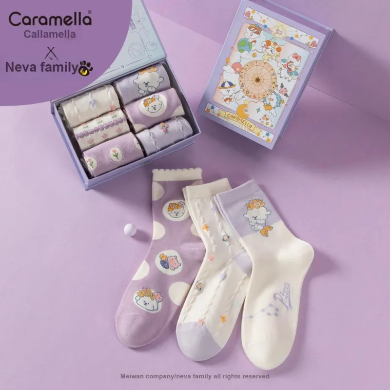 Caramella x Naiva Family Mid Calf Socks Women's Gift Box Of 6 Doubles-22