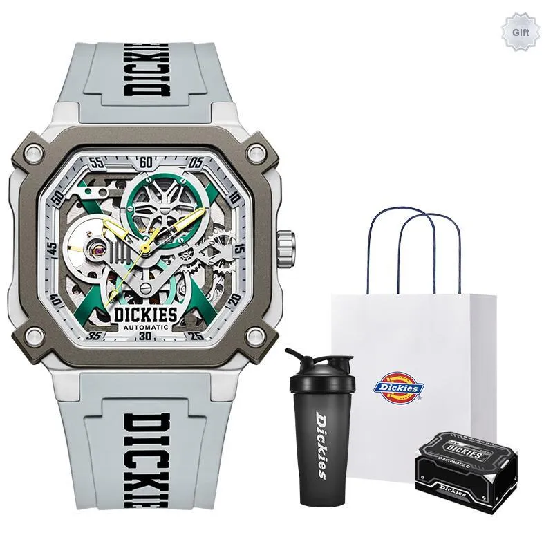 Dickies Wrist Watch Mechanical Movement Silicone Strap Cut Out Dial Unisex-14