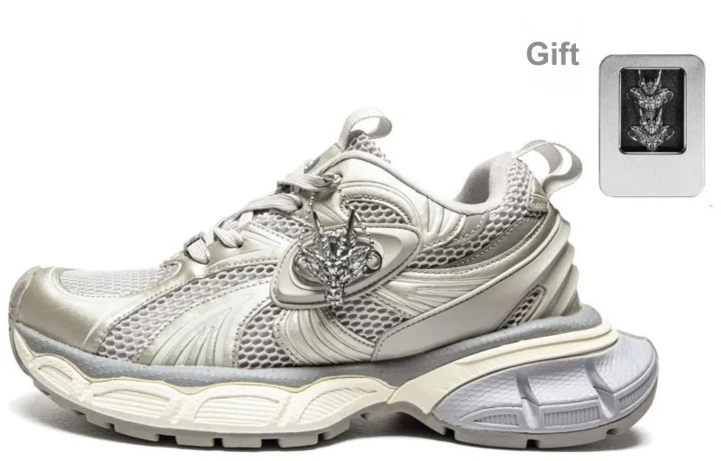 FINEPLAN Cushioning Anti-Slip And Wear-Resistant Low-Top Chunky Sneakers Unisex Silver Blue-12