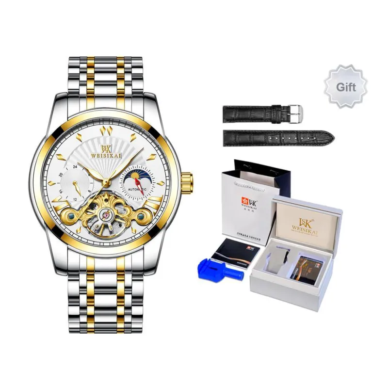 WSK Automatic Mechanical Movement Stainless Steel Watchband Women's Watch White Dial-3