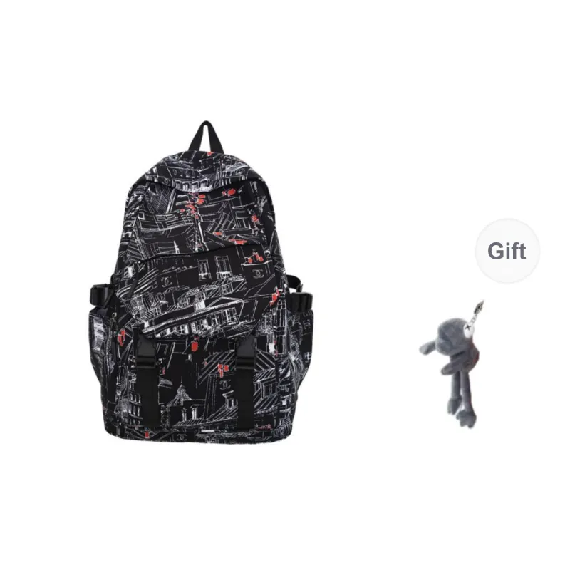 BRABOSTON Nylon Backpack Unisex Seven Characters/Black White Stripes/Black/Light Green/Light Blue-8
