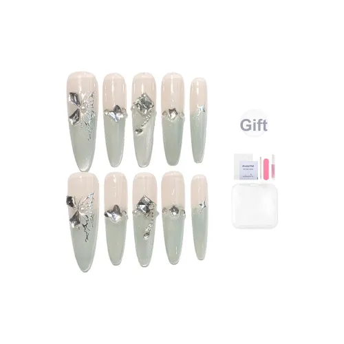 Yun Yue Joe Persian Девичий Премиум Мятно-зеленый Diagonal Ромб False Nail Заостренный Тип Зеленый Градиентный Flashing