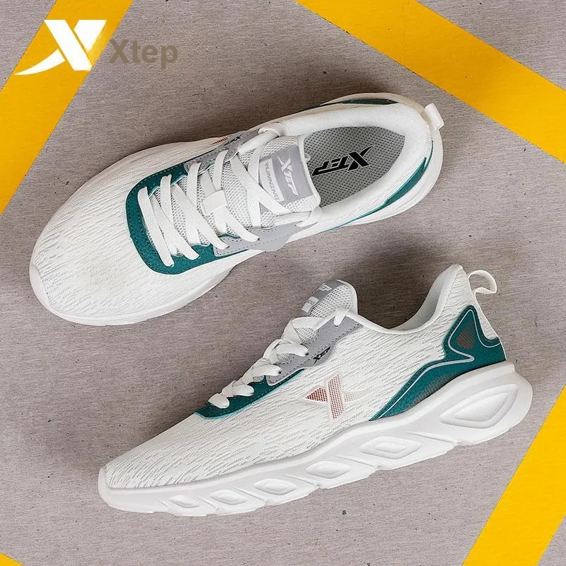 XTEP Breathable Lightweight Low Top Running Shoes Men's Sail White Velour Pine Wood Color-7