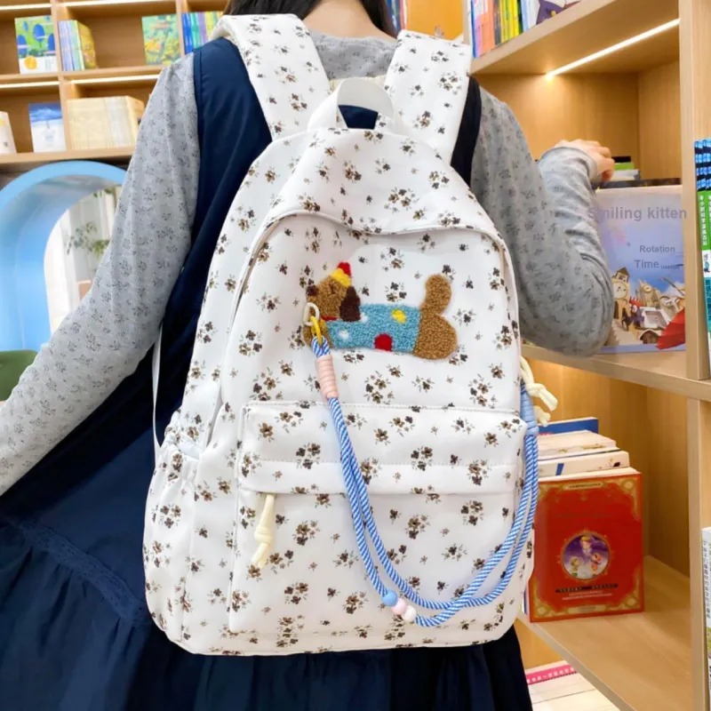 URBAN FOREST Nylon Backpack Unisex Beige/White-12