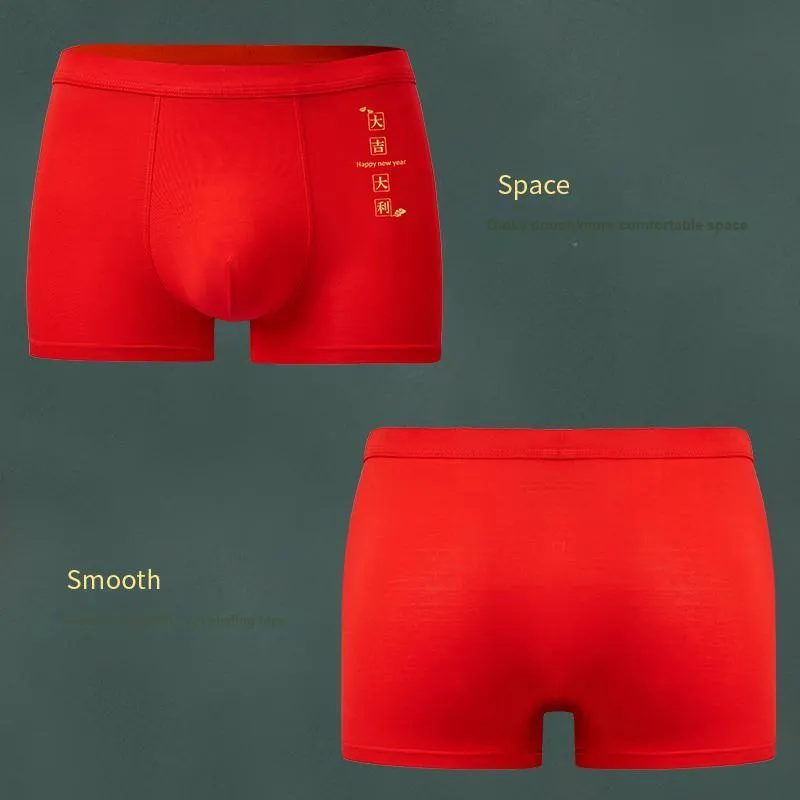 RED DRAGONFLY Prosperity Zodiac Year Red Celebration 50S Modal Underpants Men's Gift Box Set 3 Pack-5