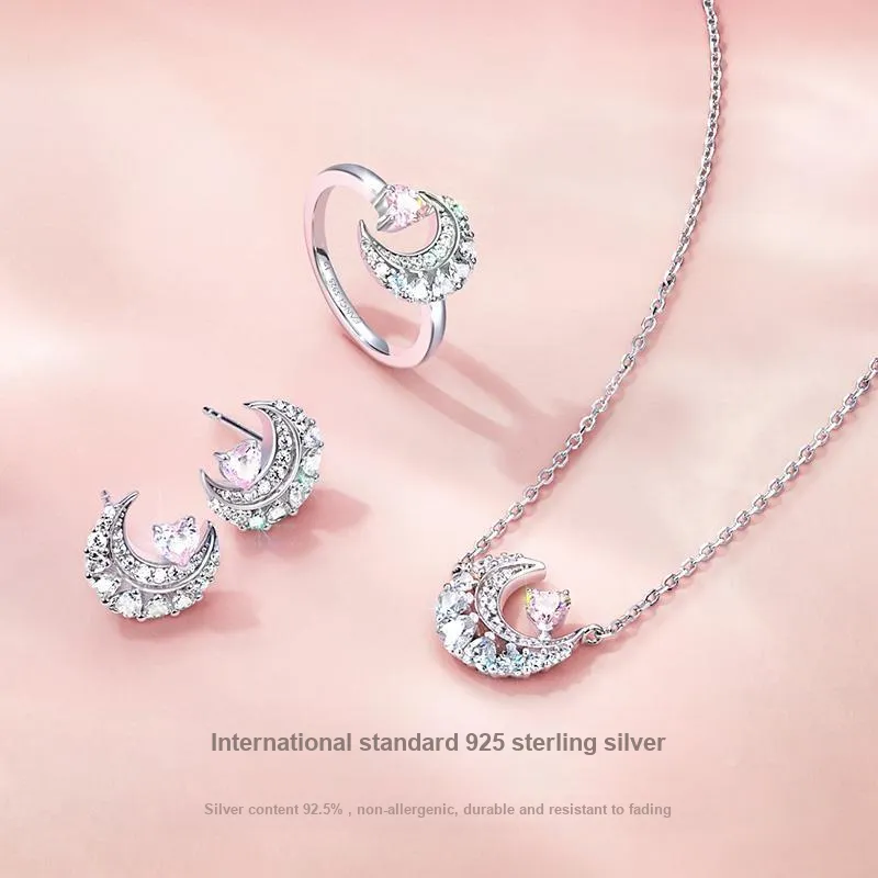 FANCI Dreamy Heart Moon Series S925 Silver Necklaces Women's-2