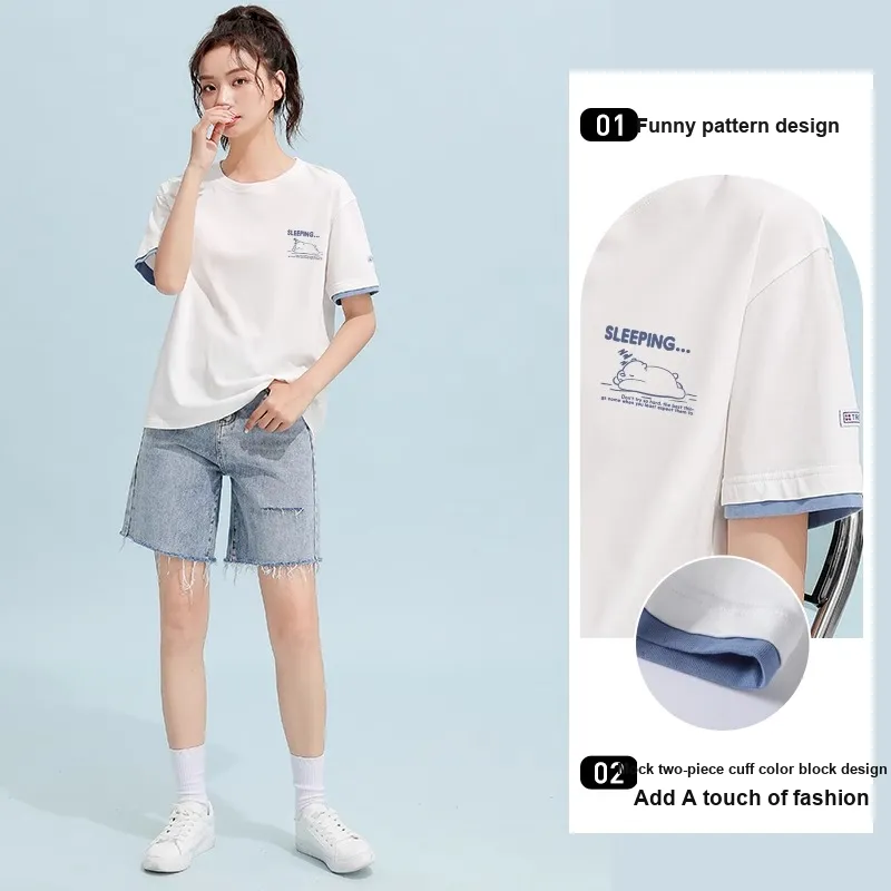 MIZIQI T Shirts Women's Blue Text 7962 Left Bust Minimizing, Blue White-5