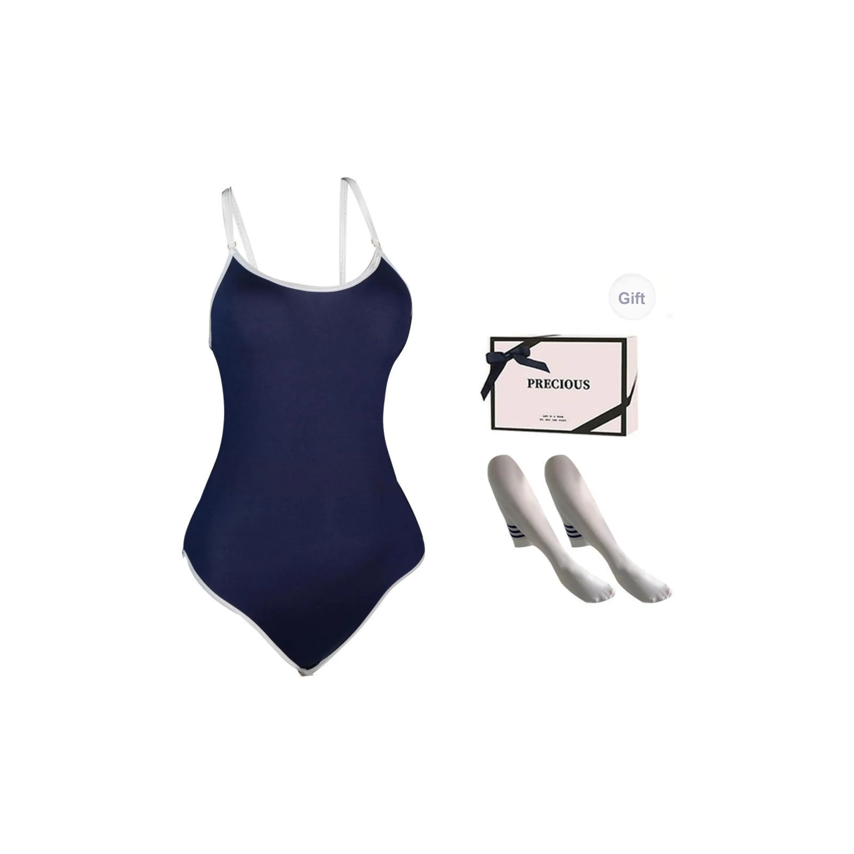 TLXT Синий Комбинезон + Сине-белые Носки для Студентов + Коробка Женское Боди