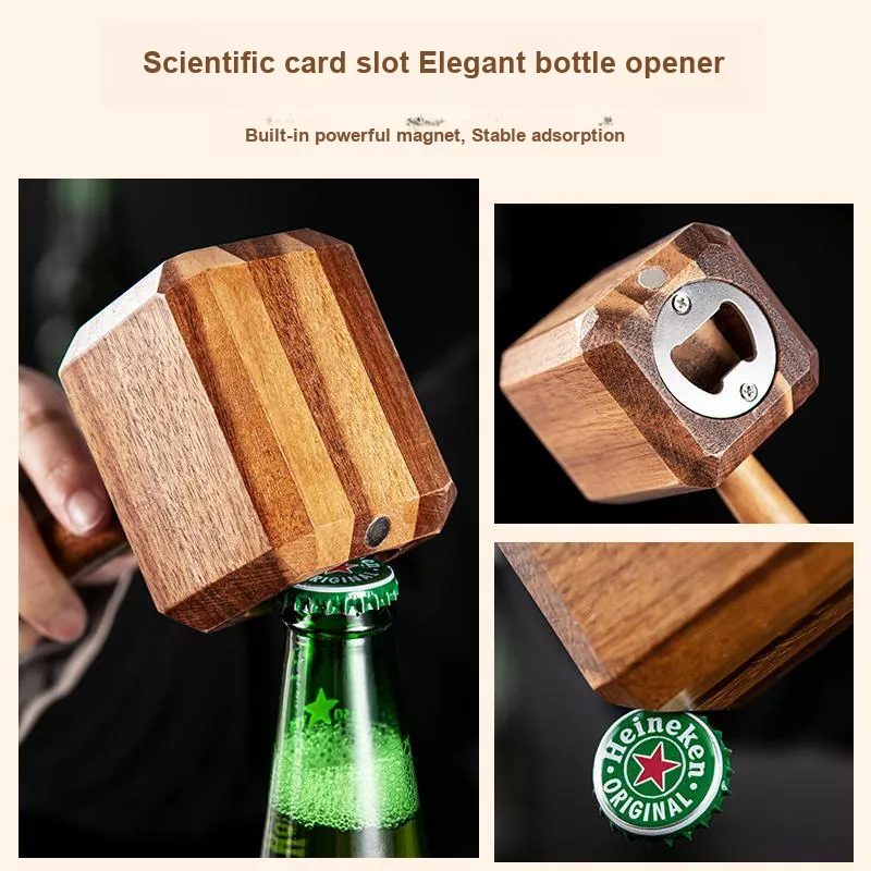 Pu Ware Thor Hammer, Walnut Wood Bottle Opener, Creative Premium Individual Beer Opener-3