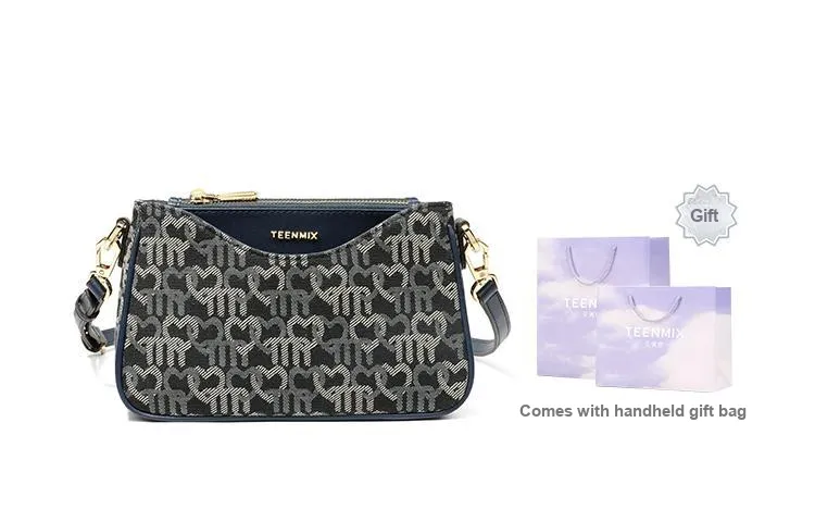 Teenmix Canvas Microfiber Synthetic Leather Canvas Bag Shoulder Bag Crossbody Bag Medium Size Women's Black/Dark Blue-0