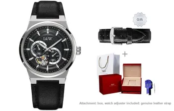 I&W CARNIVAL HWGUOJI Mechanical Movement Leather Watch Bands Watch Men's Watches Black Dial