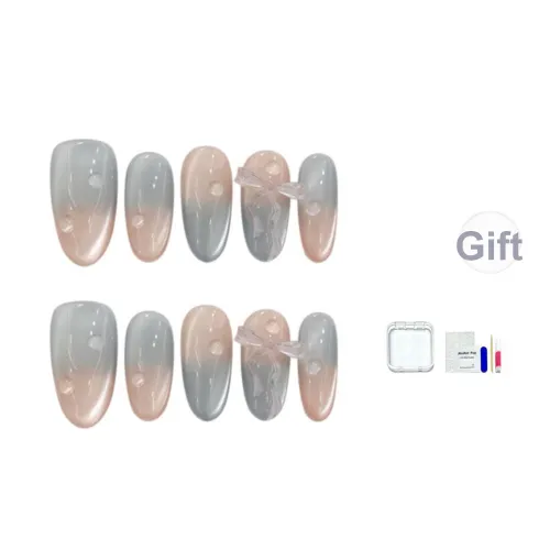 JINGCHANXUE Мята Сода Тисненый Бант False Nail Овал Освежающий Градиентный Кошачий глаз 14mm