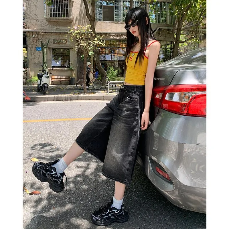 ZAZN Denim Shorts Women's Black Gray Color-5