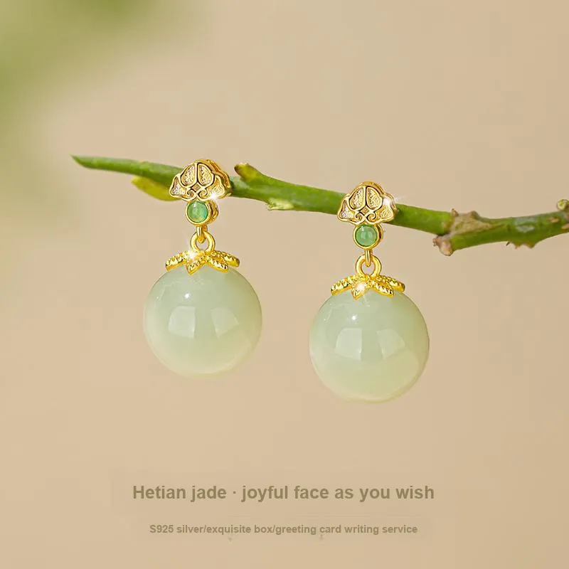 Encounter Gift Earrings Pale Greenish White Jade Women's-1