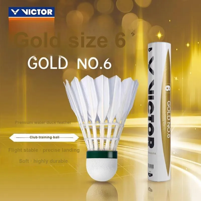 VICTOR Gold Size 6 Duck Feather Shuttlecock 12 Pack Water Duck Feather Shuttlecocks-2
