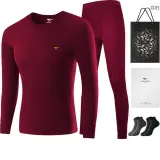 Men's Crew Neck Clothing Sets (Burgundy) 100% cotton Antibacterial/Includes 2 Pack Socks
