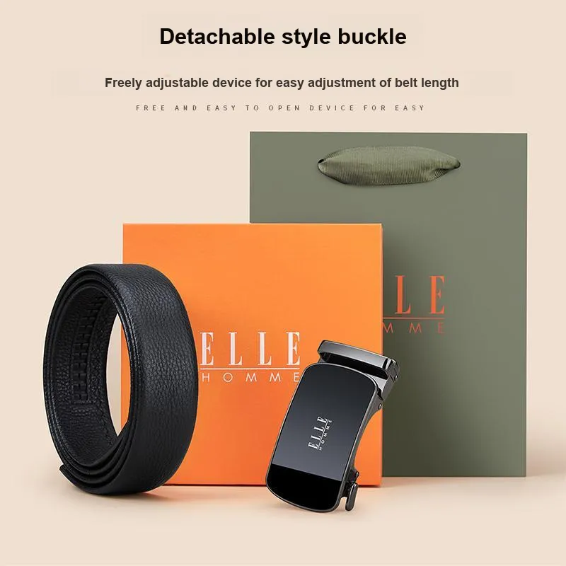 ELLE HOMME Top Grain Cow Leather Belts Men's Width 3.5cm-3