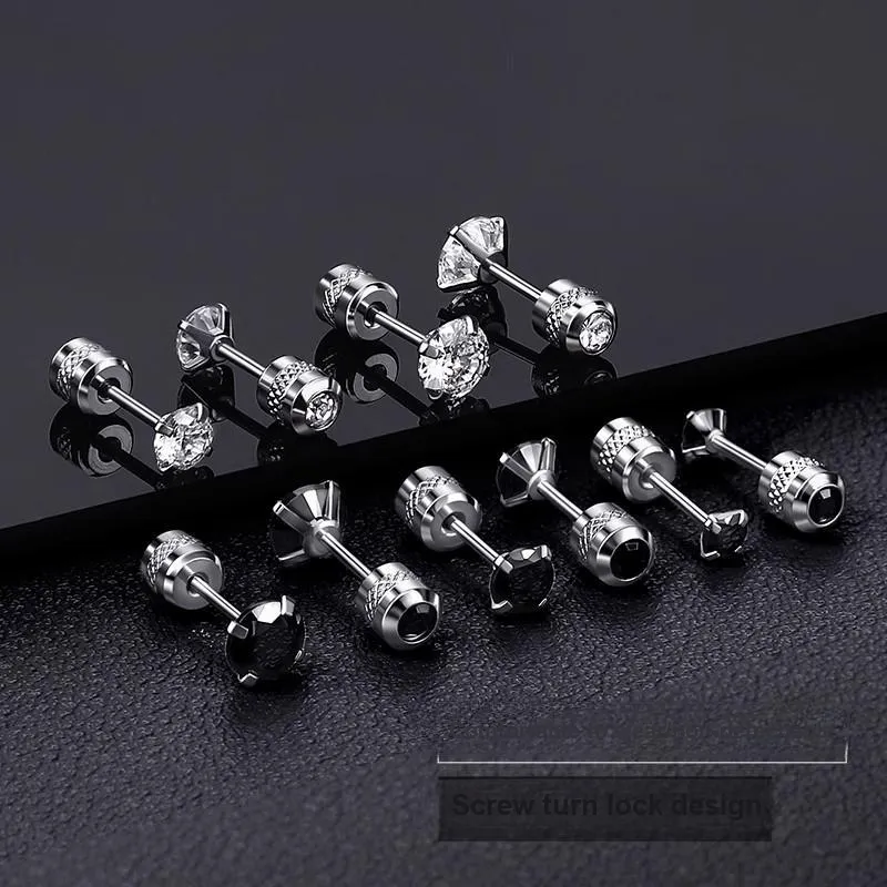 LNIEER Medical Titanium Steel Zirconia Stud Earrings Men's-34