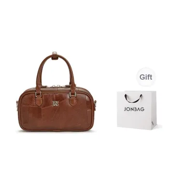 JONBAG Synthetic Leather Niche Commute Handbag, Texture Crossbody Bag Small Size Women's Coffee/White