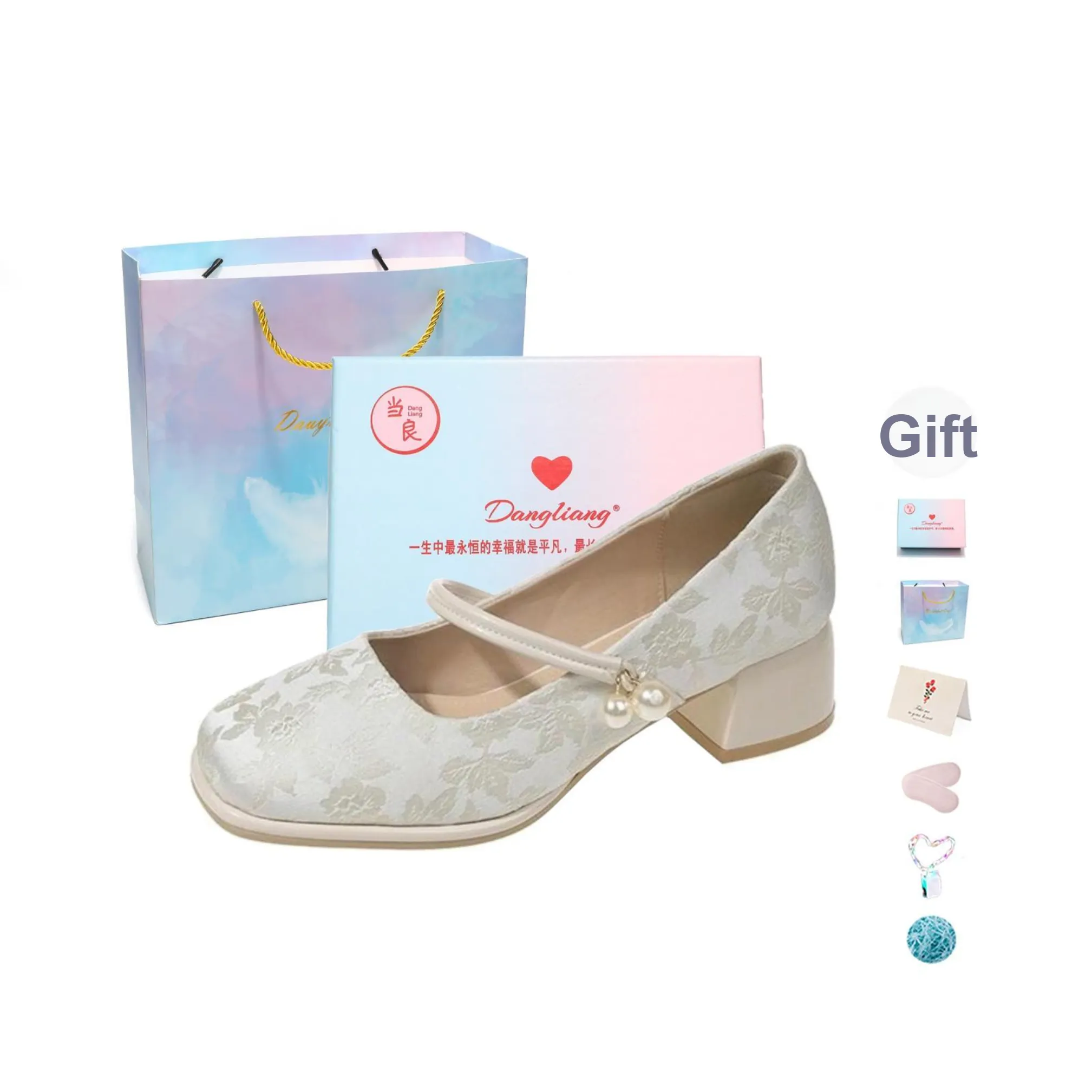 Be Good Китайский стиль Вышивка Elegant Elegance Грубый каблук Туфли Мэри Джейн Женские Подарочный набор в коробке