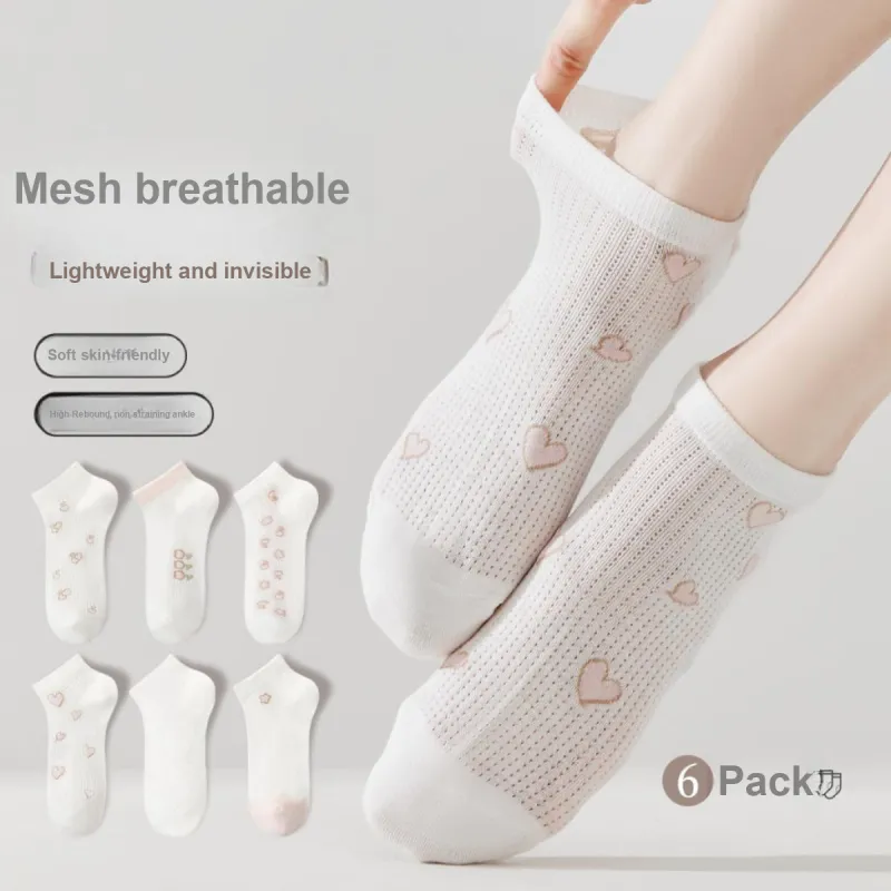 MIIOW No Show Socks Cooling Sweet Style Heart Moisture Wicking Slip Resistant Women's 6 Pack-3
