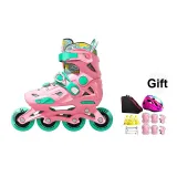 Princess Pink Non-Reflective+Roller Skate Backpack+TLevel 7 Helmet Protective Gear 7-Piece Set