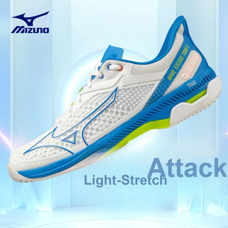 Mizuno Wave Exceed Tour 5 Cushioning, Wear Resistant Low Top Tennis Shoes Men's White-1