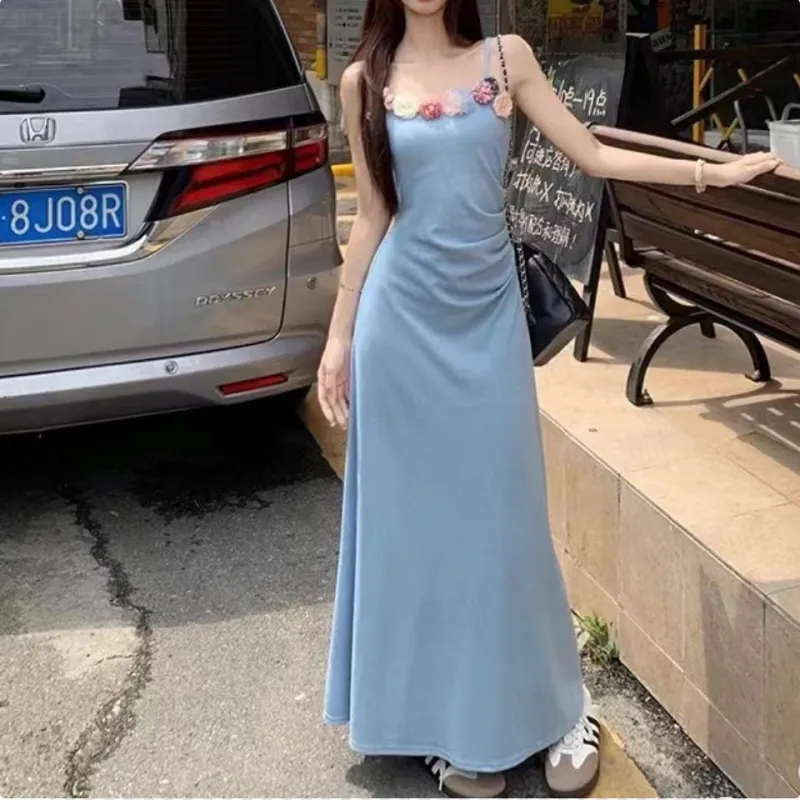 DOKZB Slip Dresses Women's Blue-3