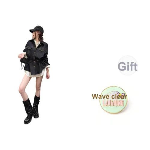 LANGQING Изображение Цвет Подарок Wave Прозрачный Бренд Наклеенный Женская Джинсовая Куртка