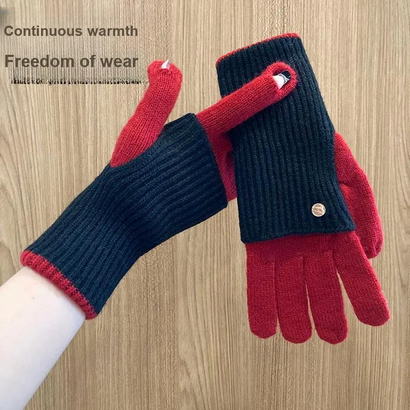NANJIREN Knitted Fabric Knit Gloves Women's-5